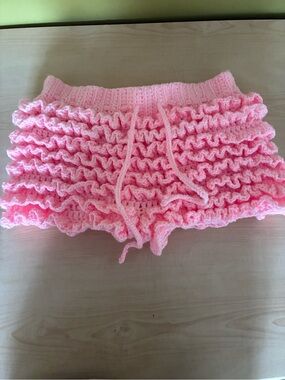 Pink Crochet Ruffle Shorts